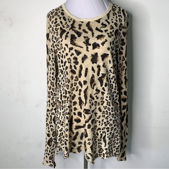 ATM Women's Natural Mixed Leopard Long Sleeve Tee Silver Pavement Size Medium - Picture 2 of 16